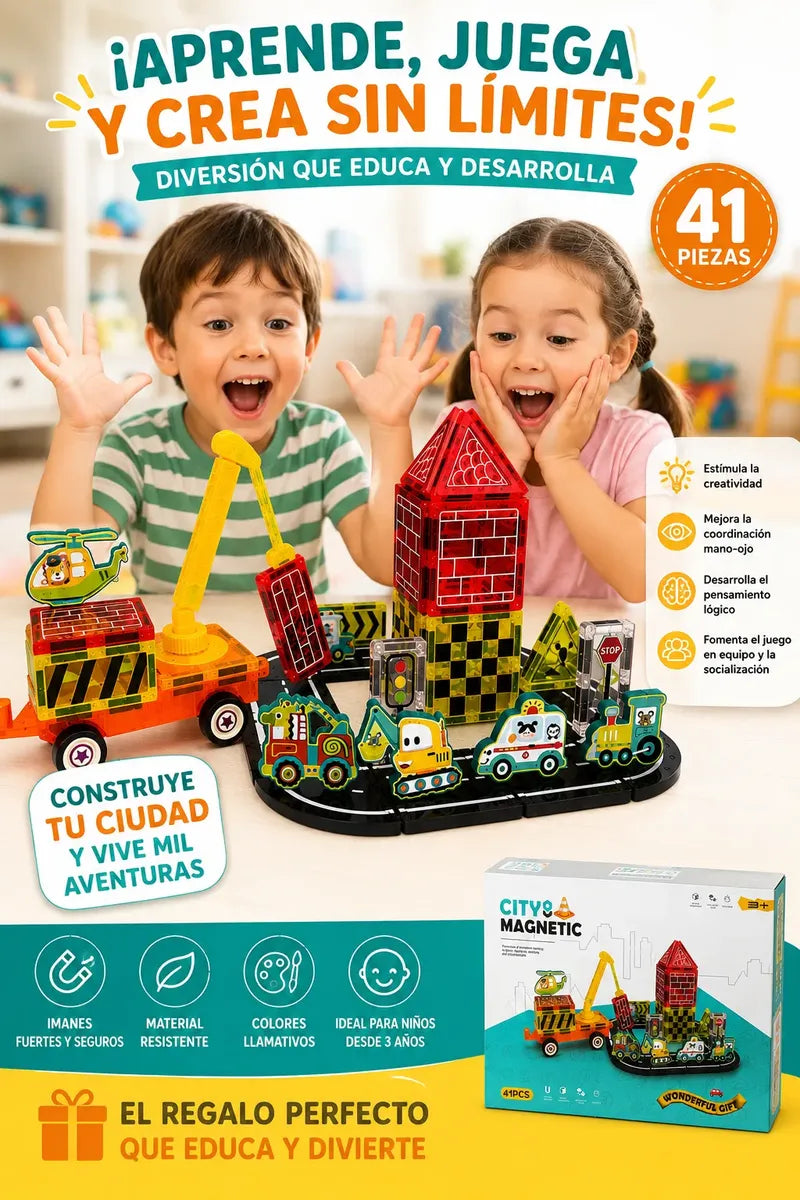 Bloques Magnéticos Construcción Vehículos Y Pista Didáctico
