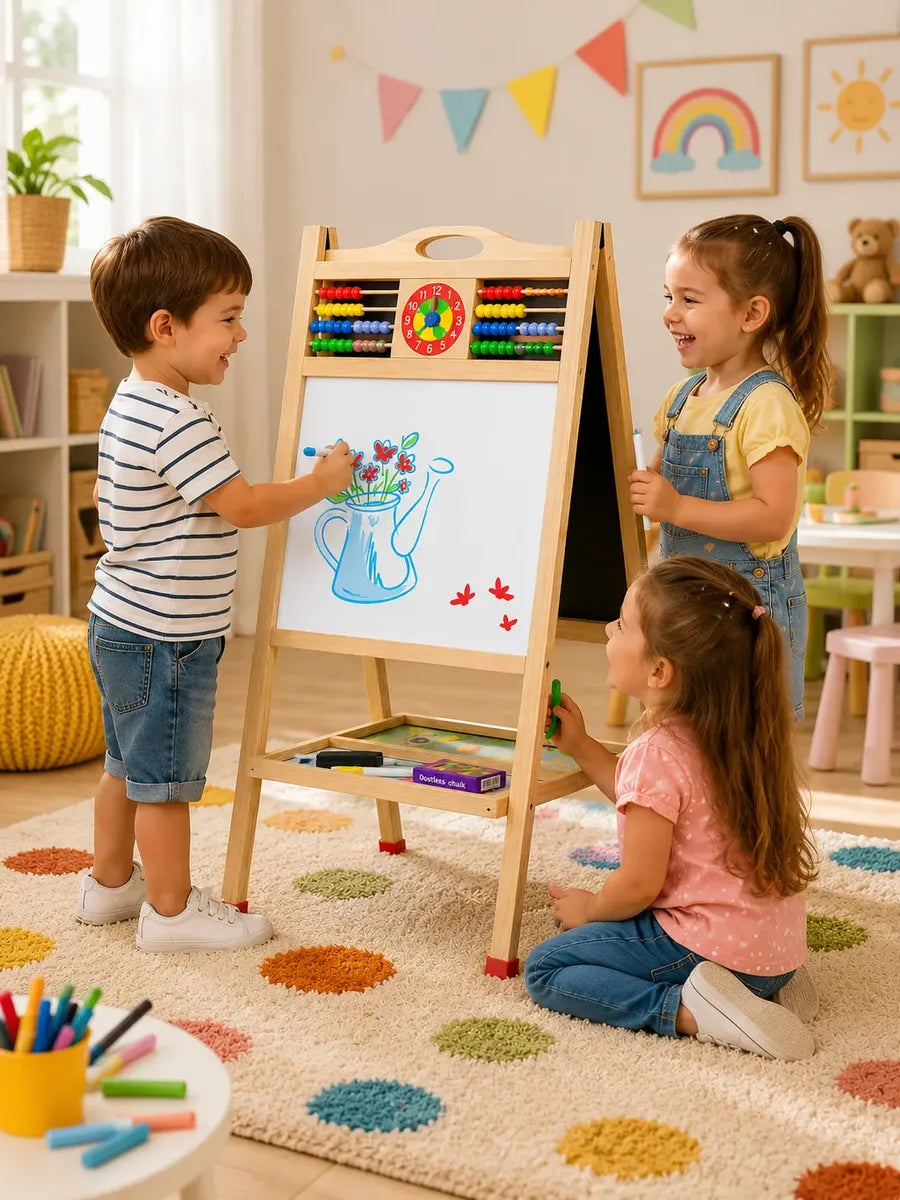 Pizarra Infantil Doble Cara Madera Con Abaco Reloj Educativo