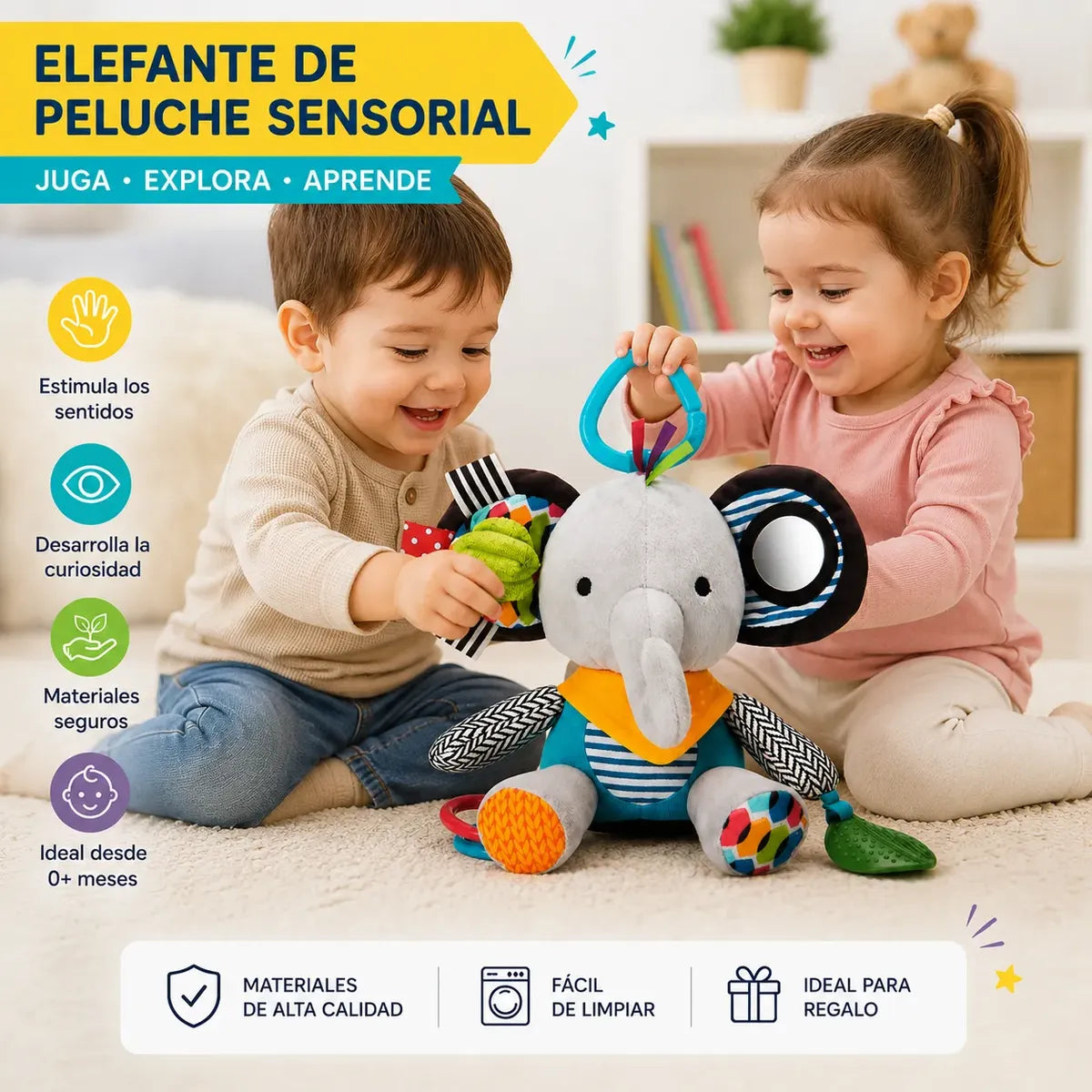 Peluche Sensorial Colgante Para Guagua Con Mordedor Niños