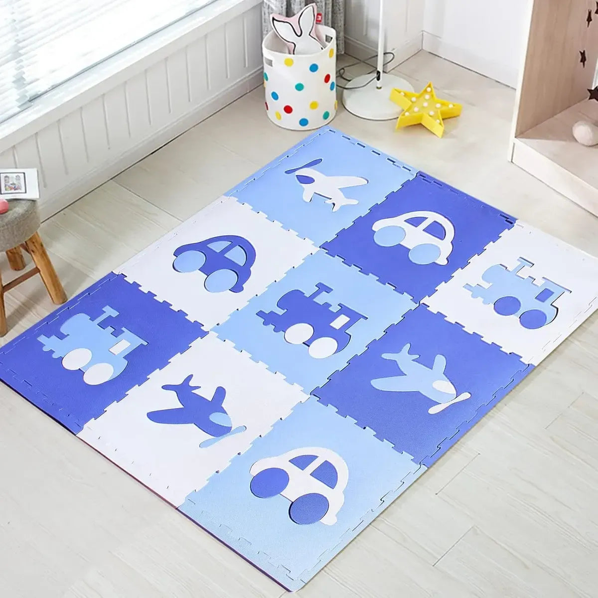 Pack De 9 Alfombras Piso Puzzle Goma Eva Antigolpes 60x60cm Azul
