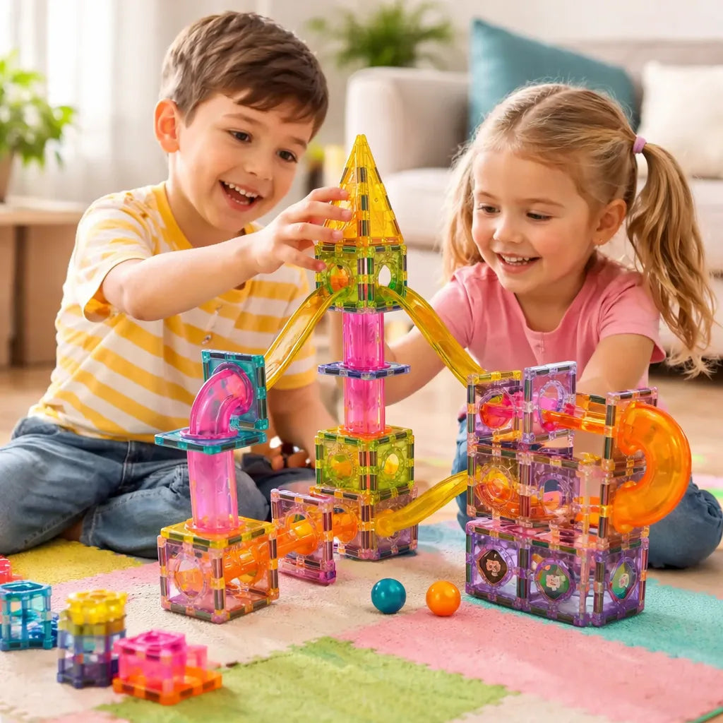 Juego De Bloques Magnéticos Con Pista Niños 73 Piezas