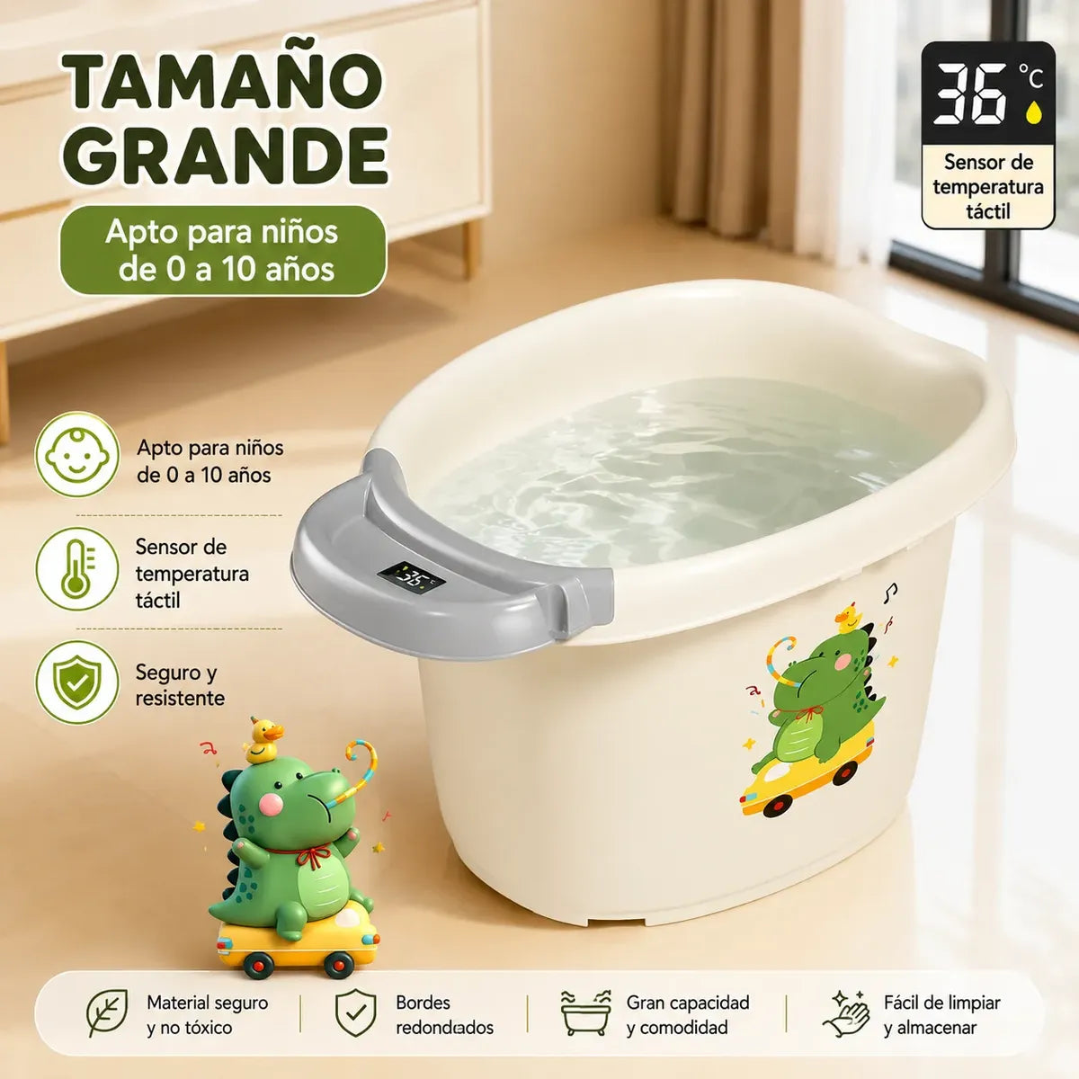 Bañera Para Bebé Con Termómetro Digital Diseño Animales Cocodrilo