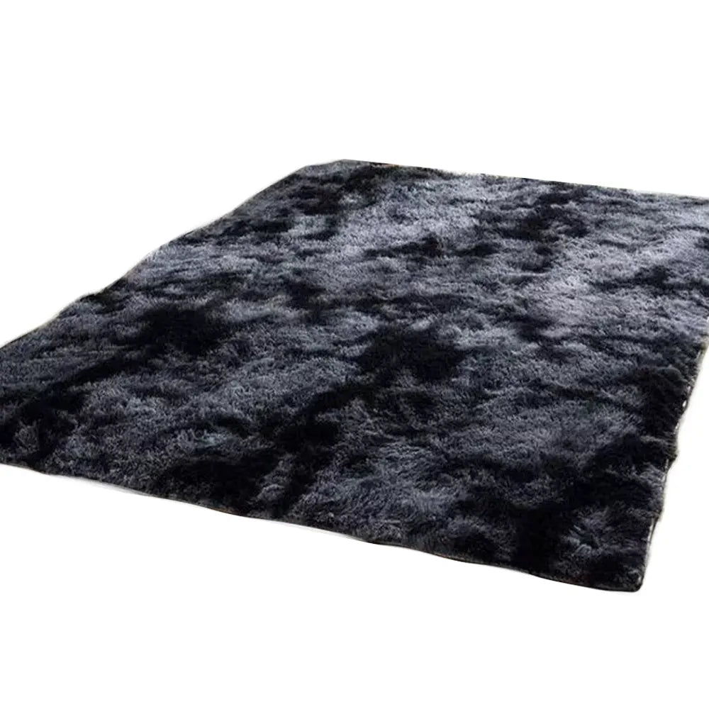 Alfombra Peluda Suave 200 X 240 cm Color Negro Jaspeado