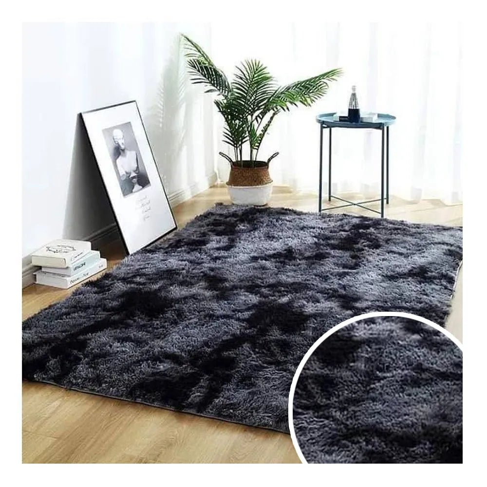 Alfombra Peluda Suave 200 X 240 cm Color Negro Jaspeado