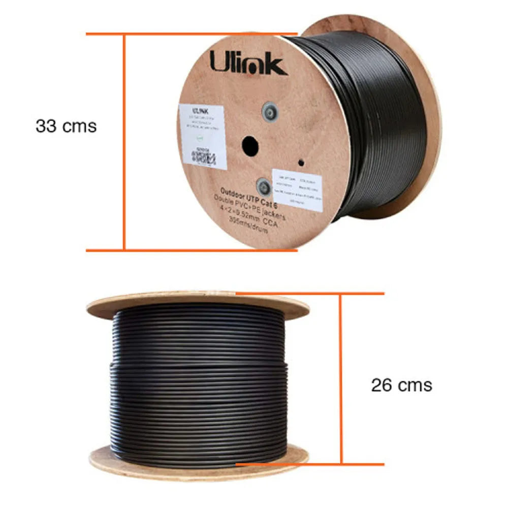 Cable de Red UTP Cat-5e de 305 Metros Ulink 4x2x0.51mm CCA PVC+PE Outdoor 100% Cobre