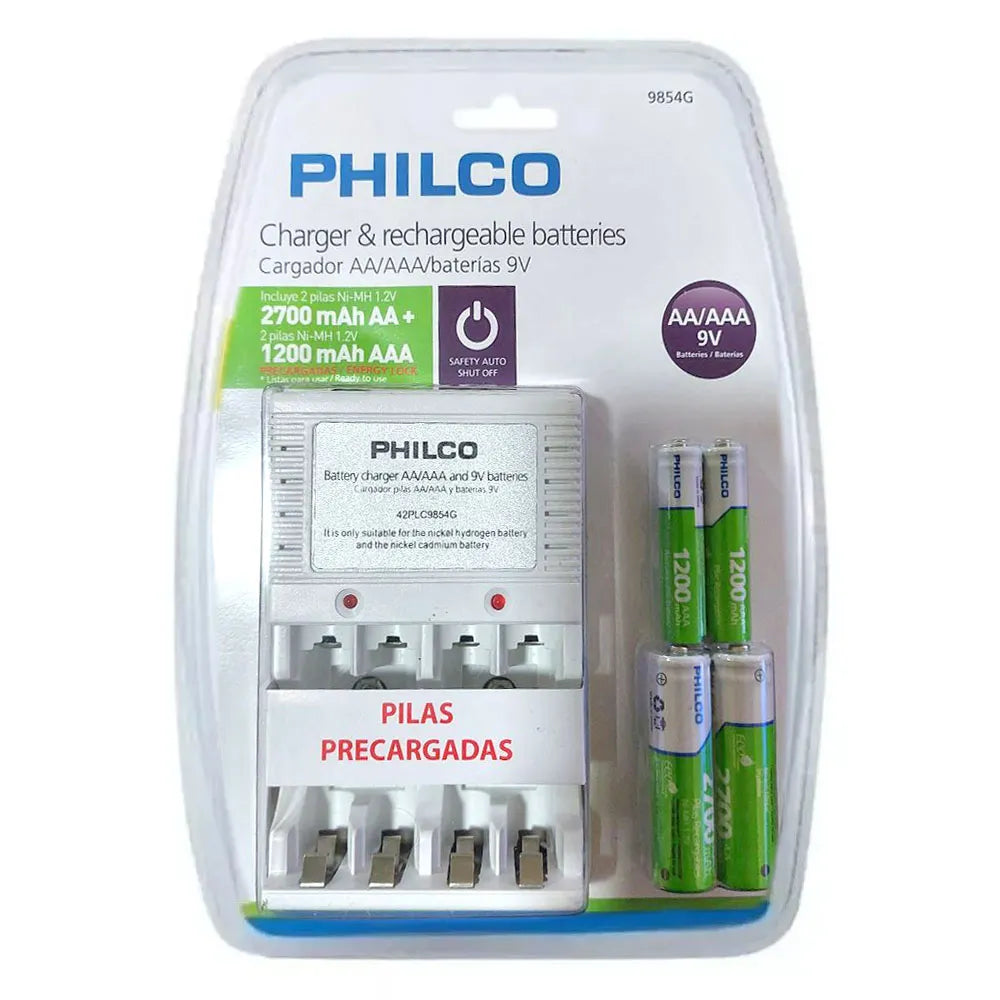 Cargador de Pilas Philco + 2 Pilas AA 2700 mAh + 2 Pilas AAA 1200 mAh 42PLC9854G