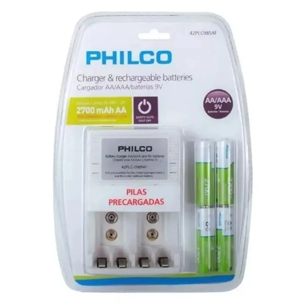 Cargador de Pilas Philco + 4 Pilas NI-MH Recargables AA 2700mAh 42PLC9854F