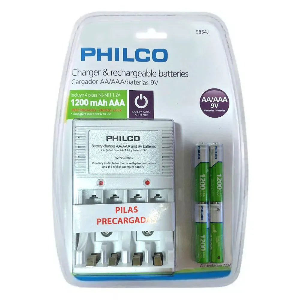Cargador de Pilas Philco + 4 Pilas NI-MH Recargables AAA 1200mAh 42PLC9854J