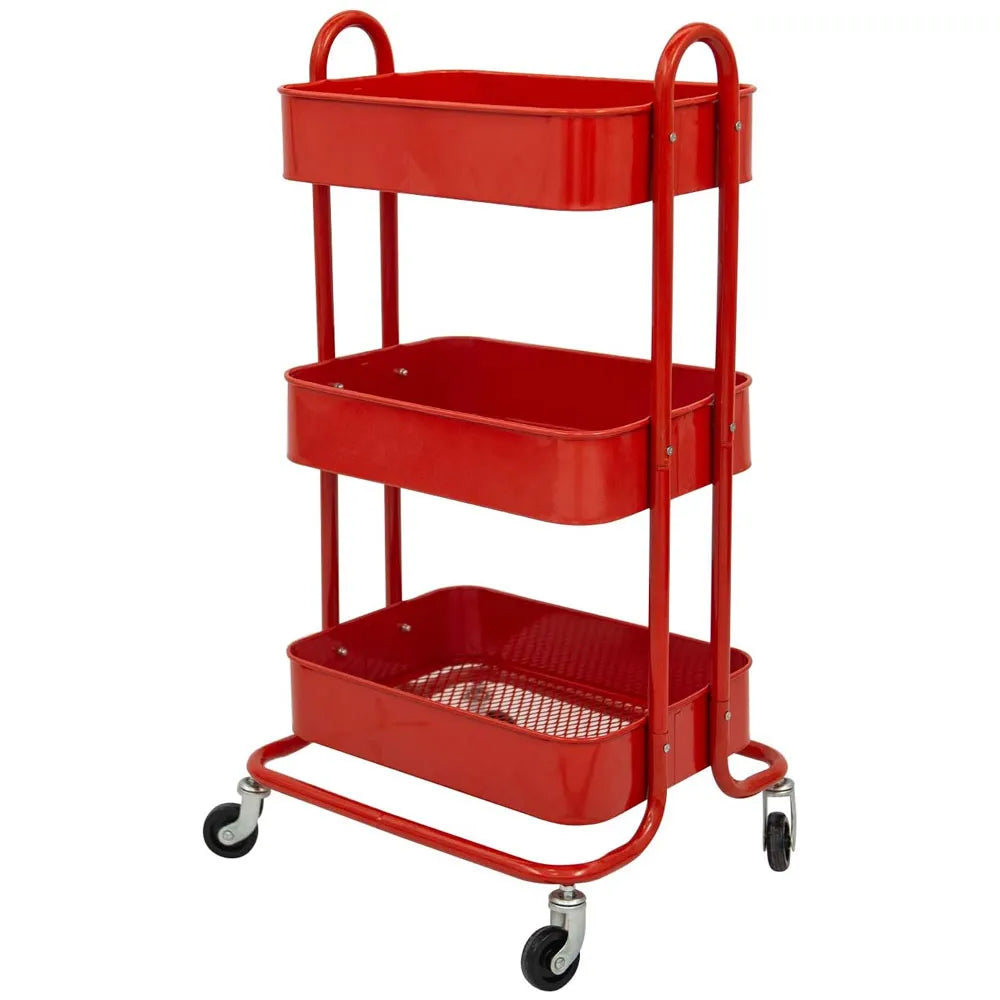 Carrito Metálico de Almacenamiento y Organización de 3 Niveles Color Rojo