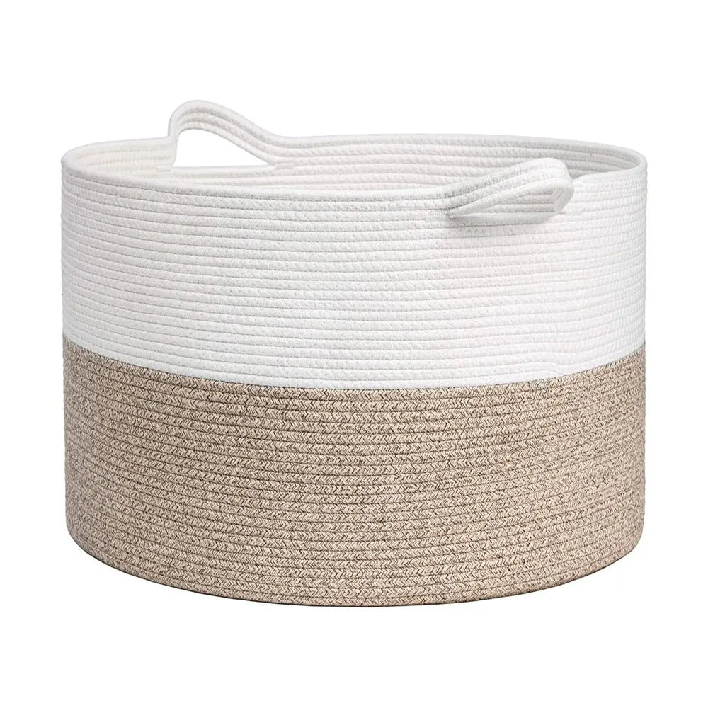 Cesta de Almacenamiento Multiusos Tejido de Algodón Color Blanco-Beige