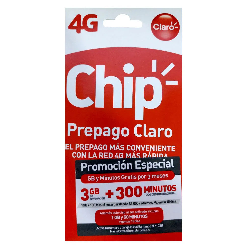 Chip Prepago Claro 1 GB y 50 Minutos por 15 Días