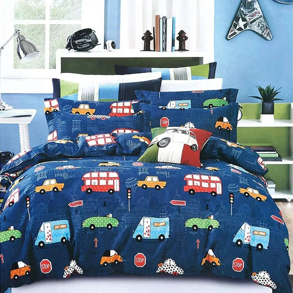 Cubrecama Quilt de 1.5 Plazas Estampados Infantil Autos Azul 338