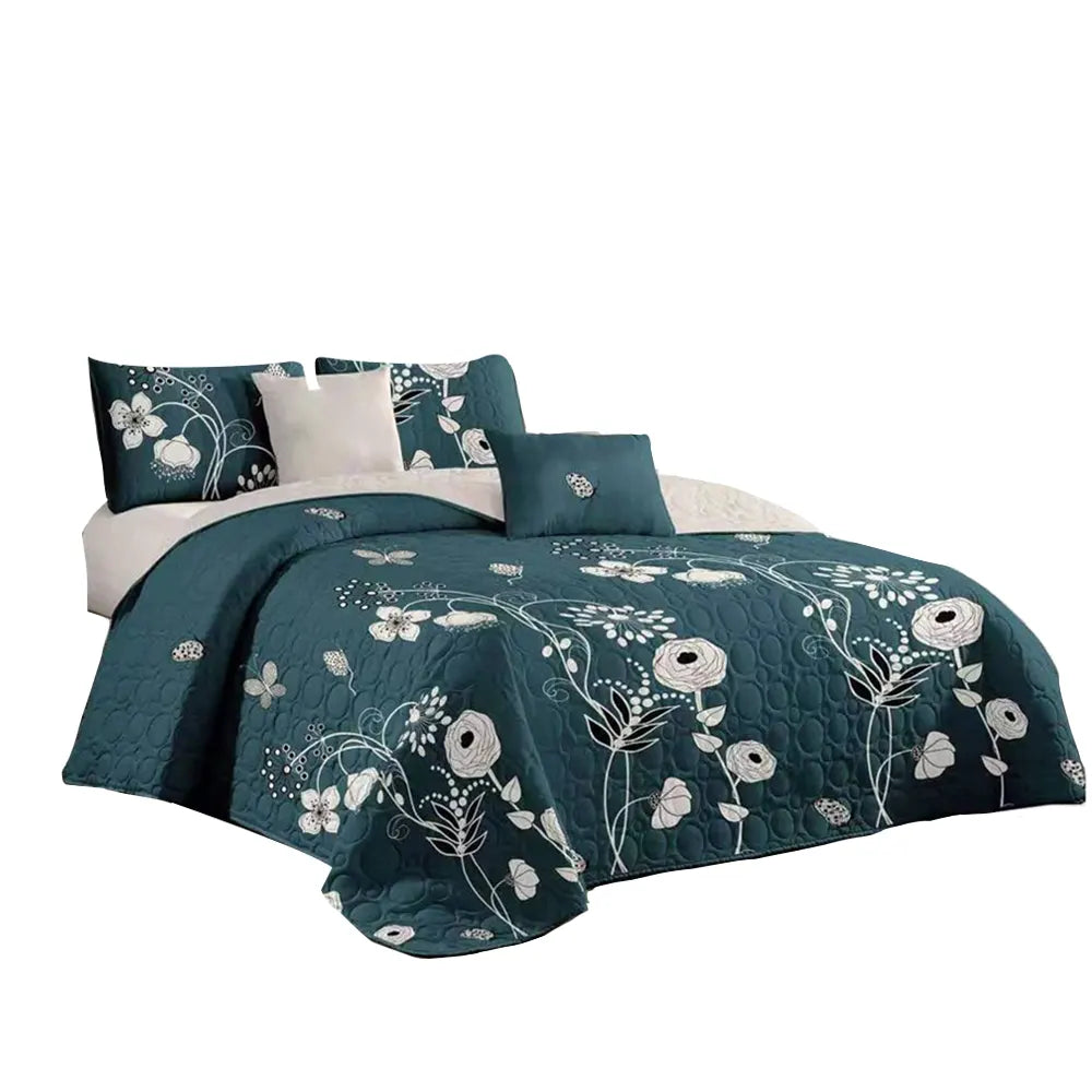 Cubrecama Quilt de 2 Plazas Estampados Flores Verde CC004
