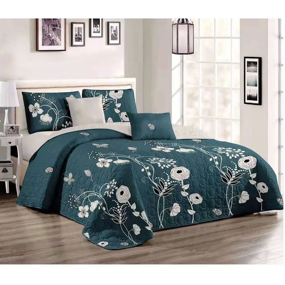Cubrecama Quilt de 2 Plazas Estampados Flores Verde CC004