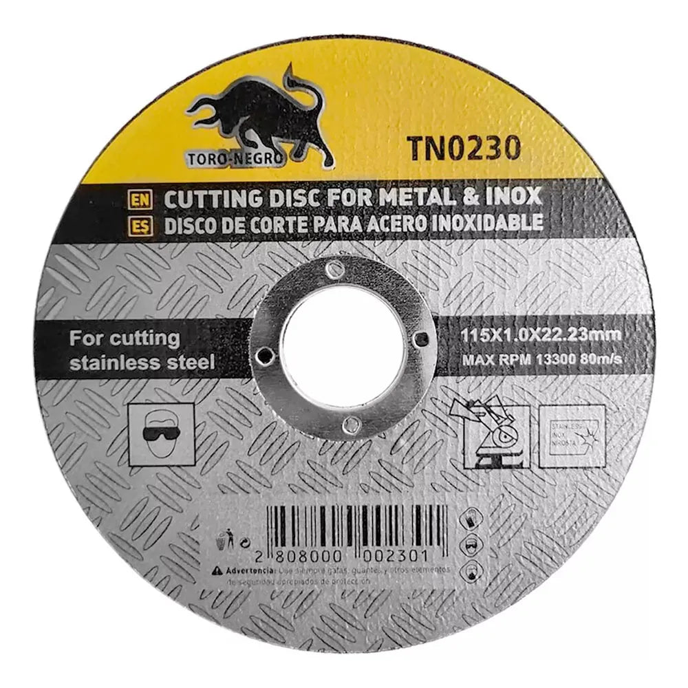 Disco de Corte Acero Inoxidable Toro Negro 115×1.0x22.23 mm TN0230