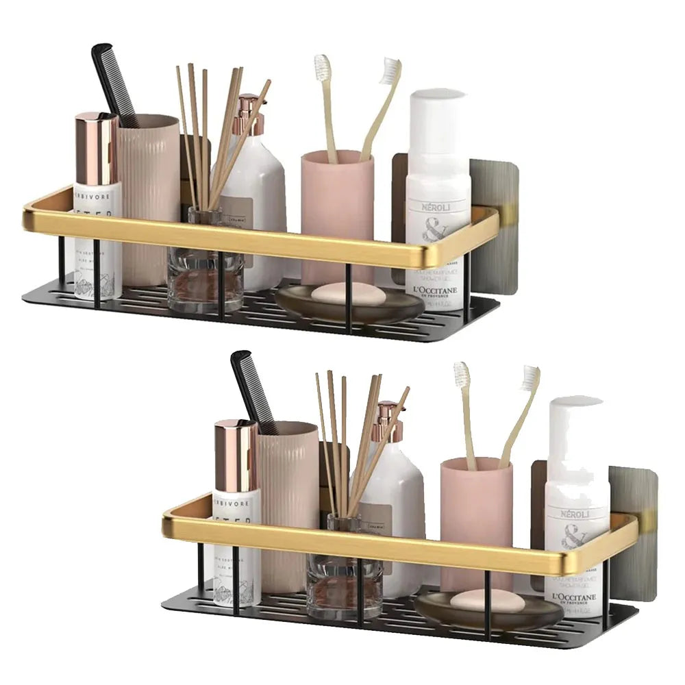 Estante Organizador de Acero para Baños de 2 Piezas Color Negro-Dorado