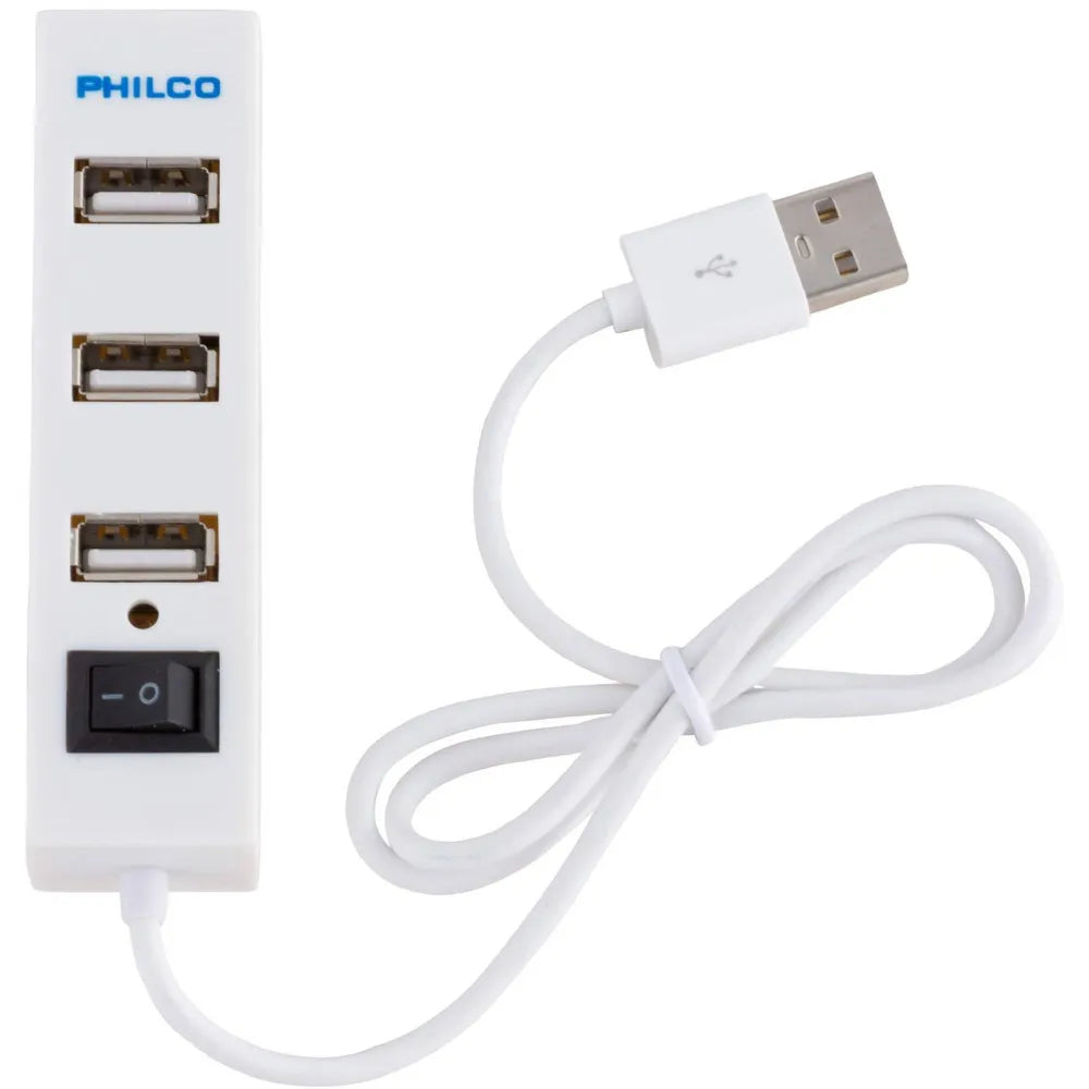 Hub USB Philco USB-A 2.0 a 4 USB-A 2.0 con Switch 29USBHB24B Blanco