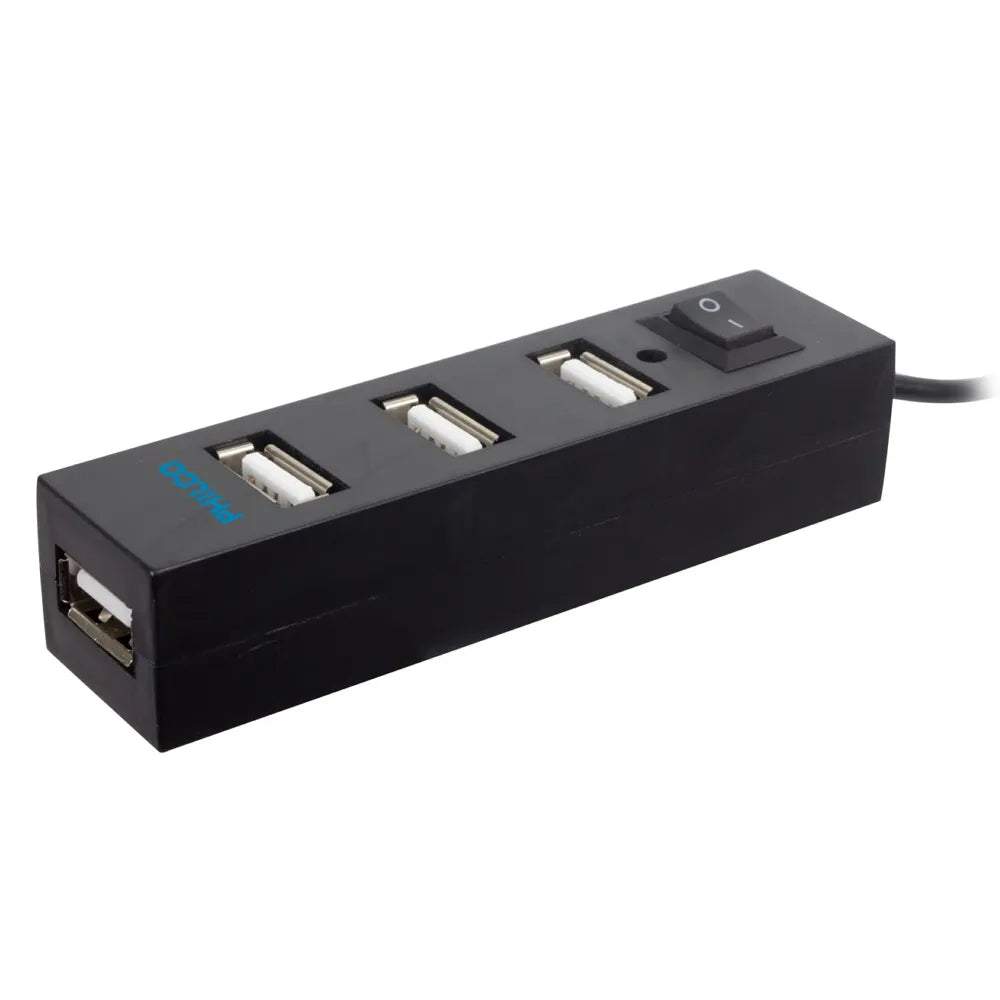 Hub USB Philco USB-A 2.0 a 4 USB-A 2.0 con Switch 29USBHB24N Negro