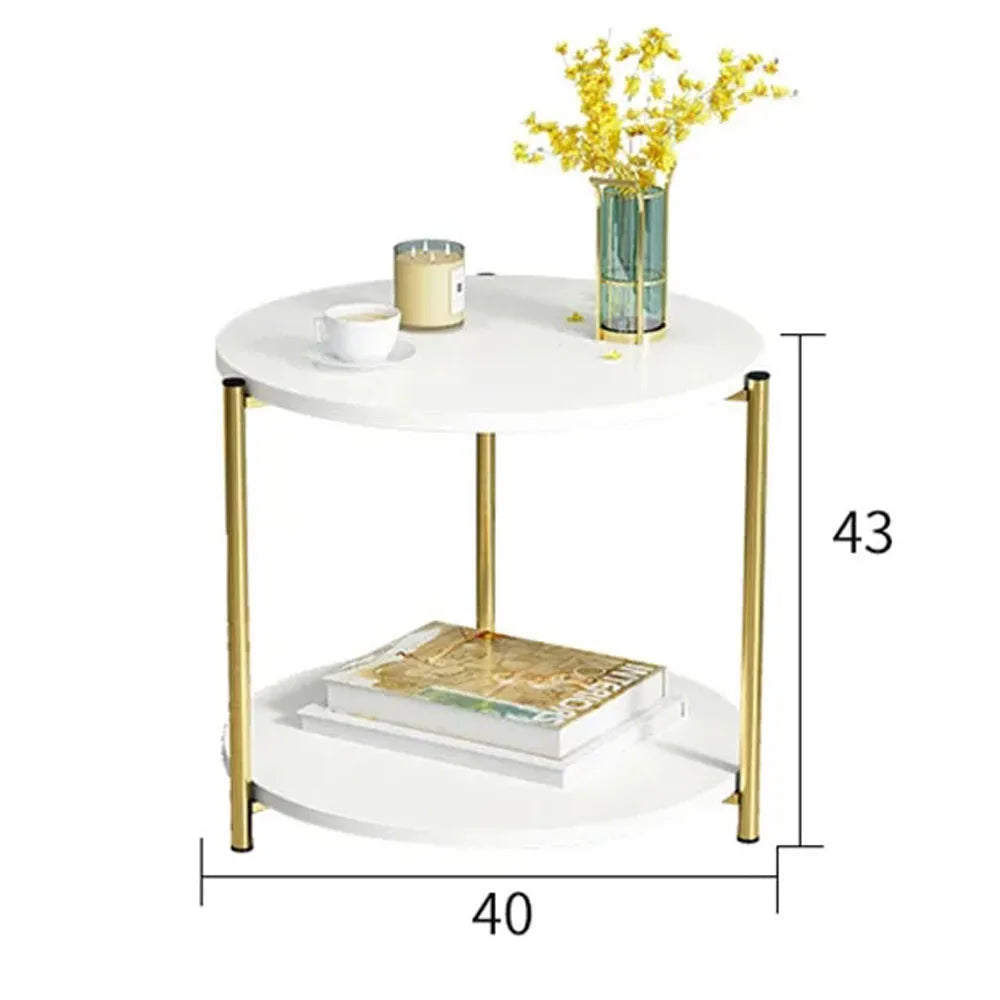 Mesa Auxiliar Redonda de 2 Niveles 40 x 43 cm Color Blanco