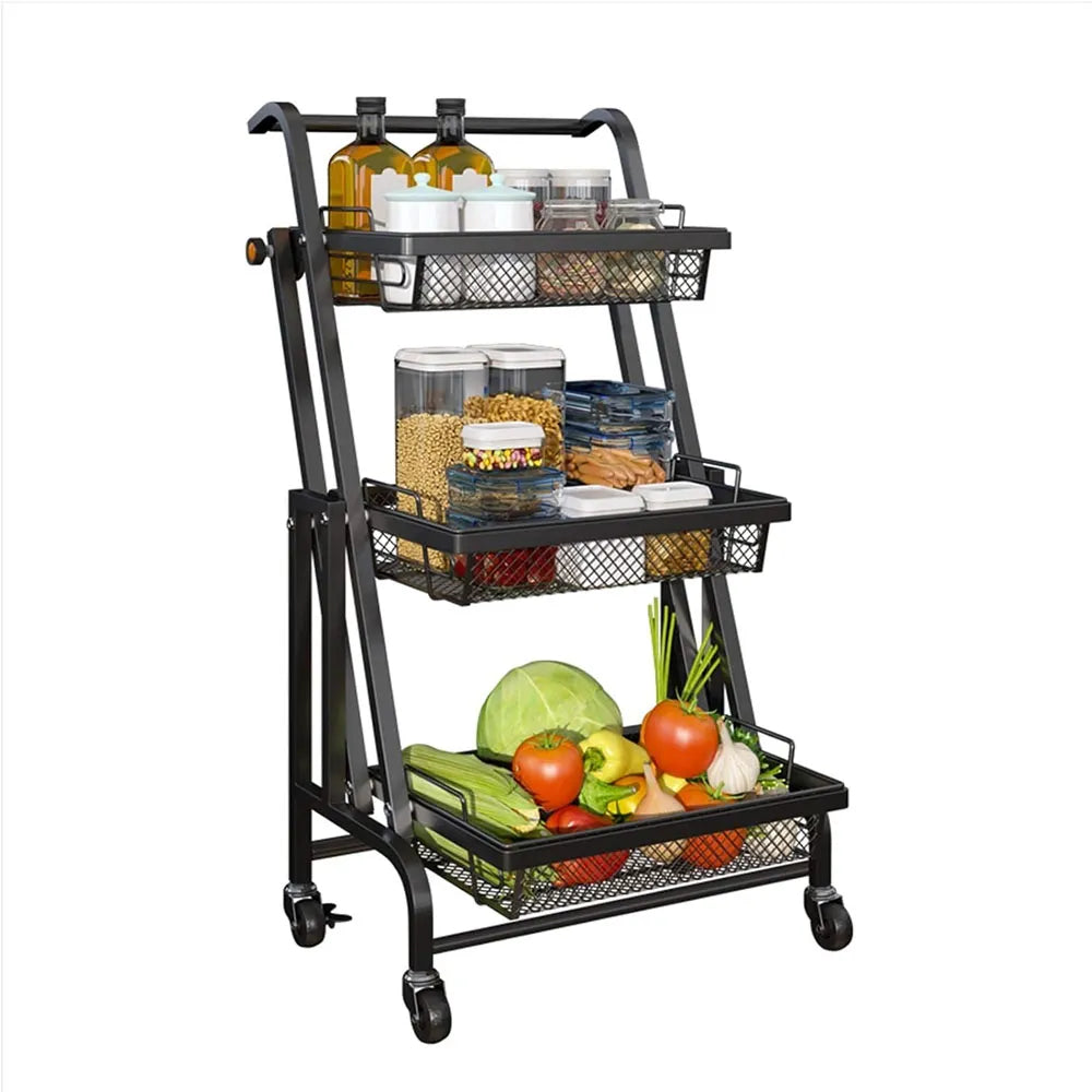 Organizador Metálico Plegable Con Ruedas 3 Niveles Color Negro