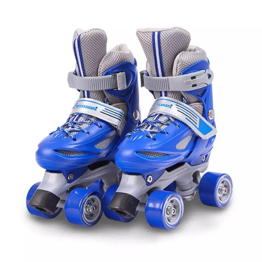 Patin Azul 4 Ruedas Ajustable + Set Protección Casco Urbano