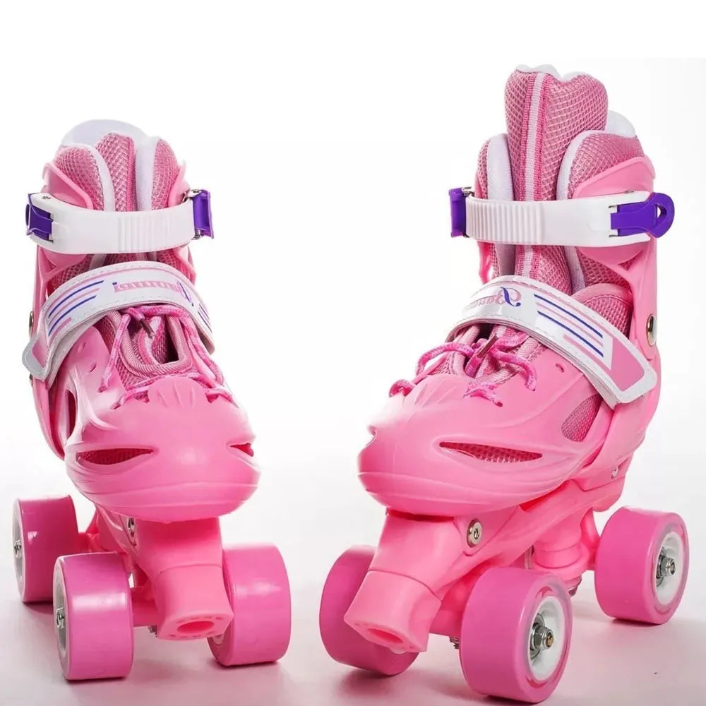 Patin Rosa 4 Ruedas Ajustable + Set Protección Casco Urbano