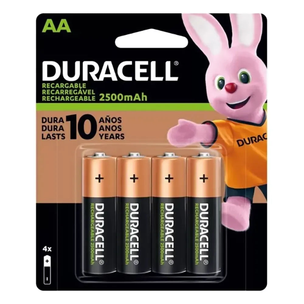 Pilas NI-MH Recargable 1.2V Duracell AA 2500Mah de 4 Unidades