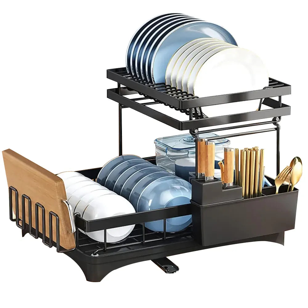 Secaplatos Escurridor de Loza Tipo Rack 2 Niveles Color Negro