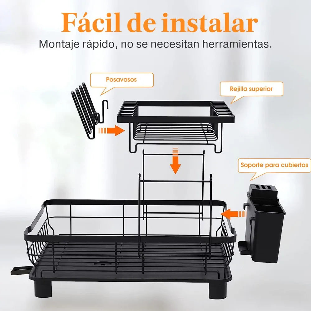 Secaplatos Escurridor de Loza Tipo Rack 2 Niveles Color Negro