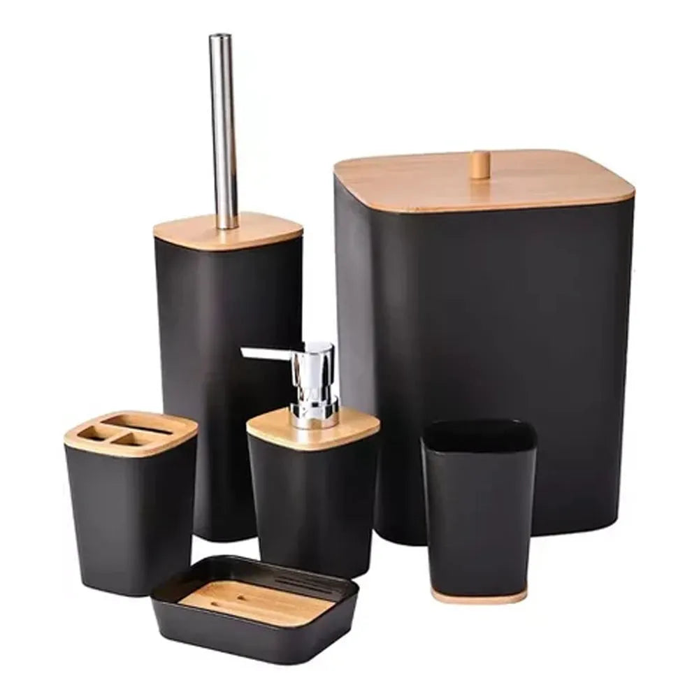 Set Accesorios para Baños de 6 Piezas Color Madera-Negro