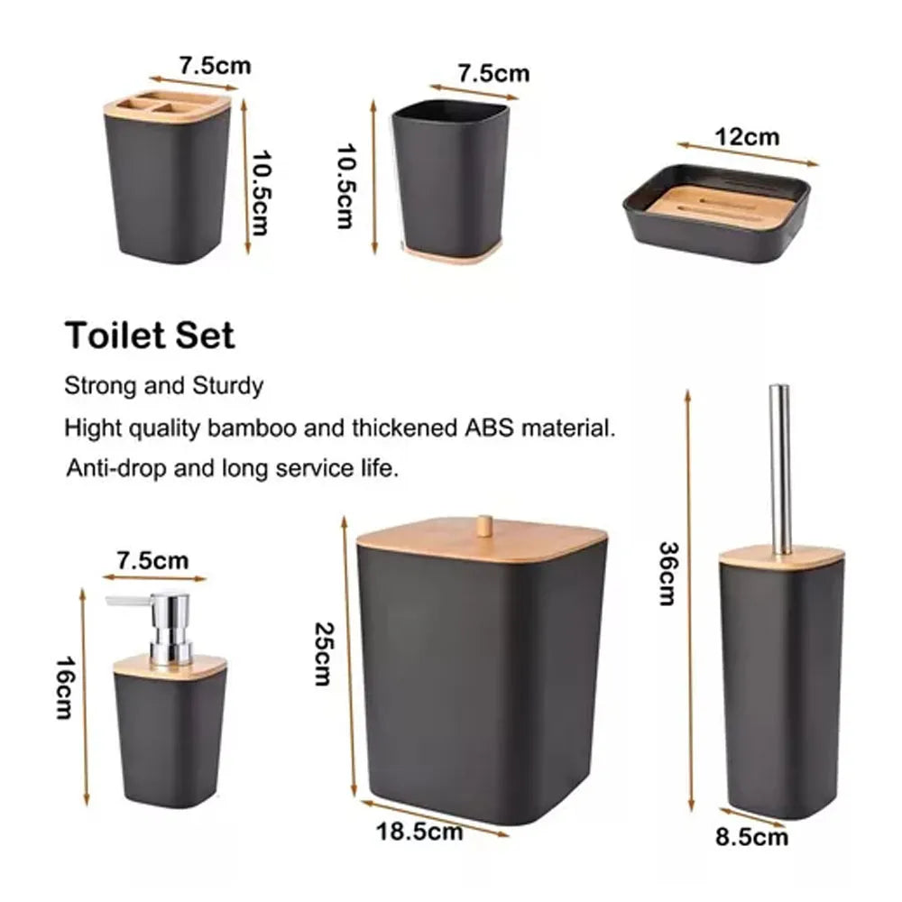 Set Accesorios para Baños de 6 Piezas Color Madera-Negro