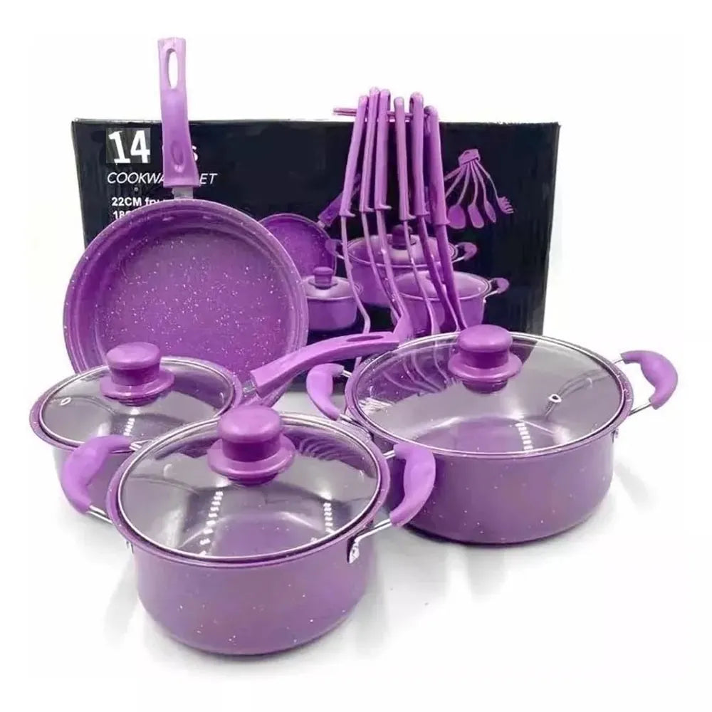 Set Olla Batería de Cocina 14 Piezas Color Violeta