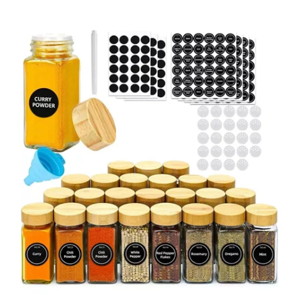 Set de 24 Piezas Frasco Condimenteros Recipientes Herméticos con Sticker Etiquetadores