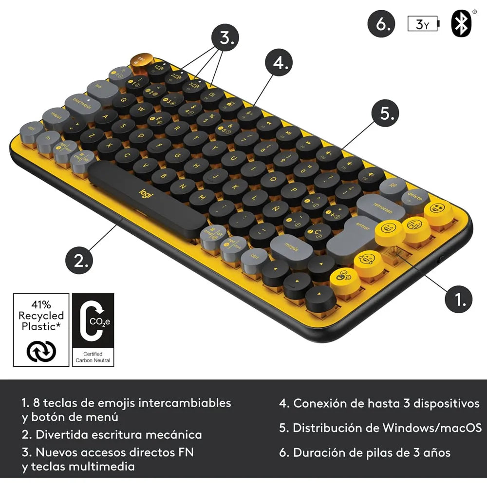 Teclado Inalámbrico Bluetooth Logitech Pop Keys Amarillo
