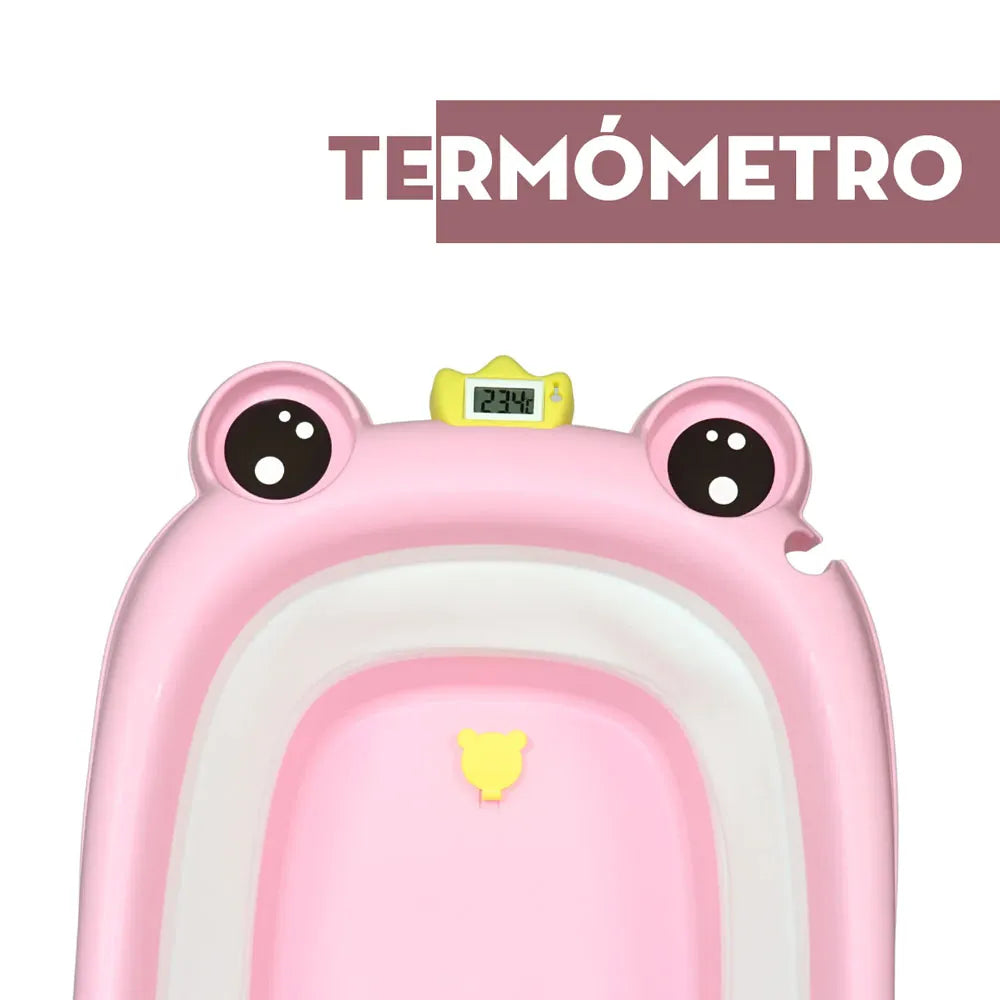Tina Bañera para Bebés Plegable Tipo Sapito + Cojín Reforzado Color Rosa