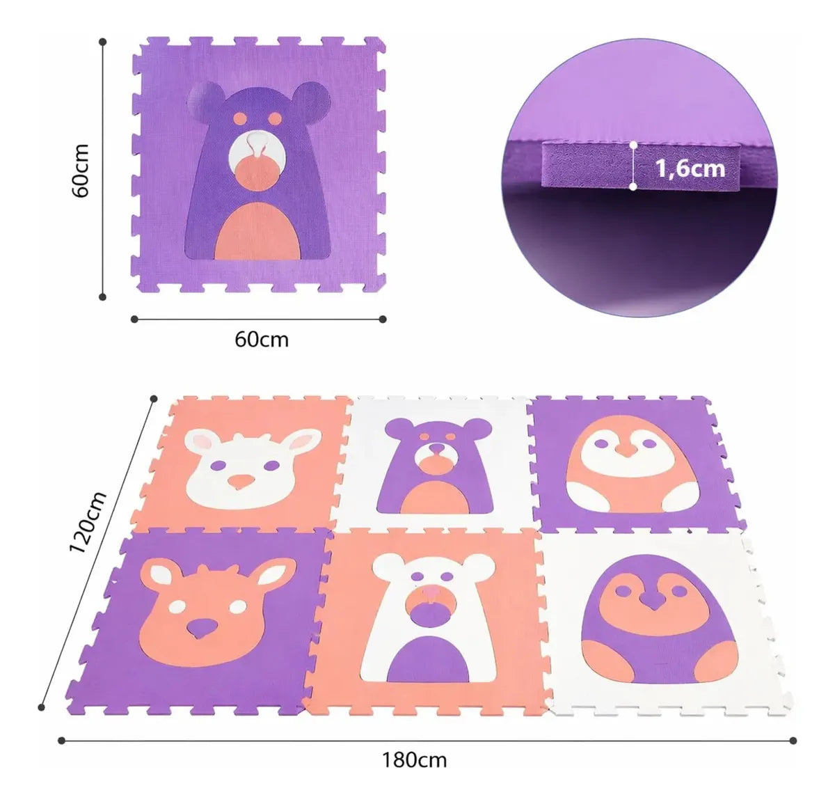 Pack De 6 Alfombras Goma Eva Piso Puzzle Antigolpes 60x60cm Rosa