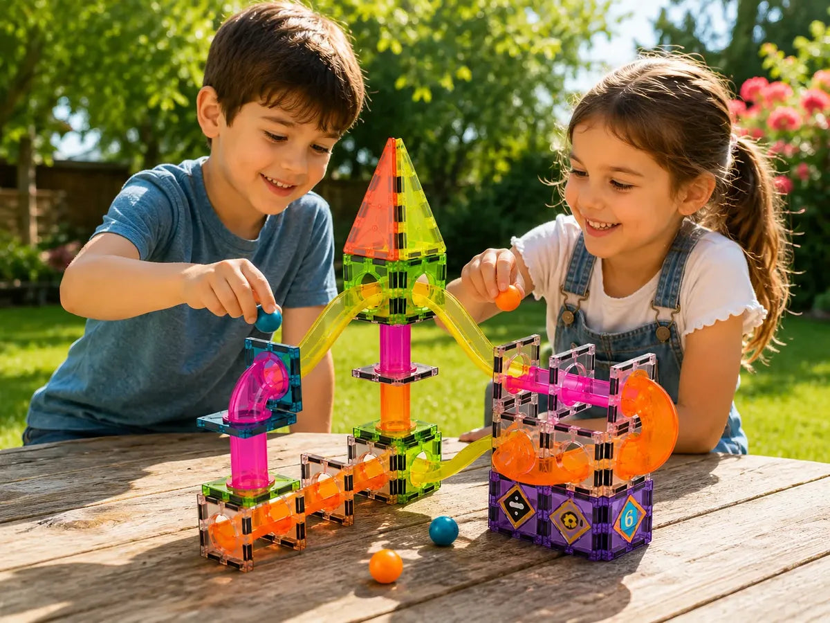 Juego De Bloques Magnéticos Con Pista Niños 73 Piezas