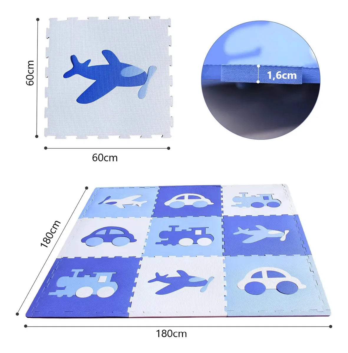 Pack De 9 Alfombras Piso Puzzle Goma Eva Antigolpes 60x60cm Azul