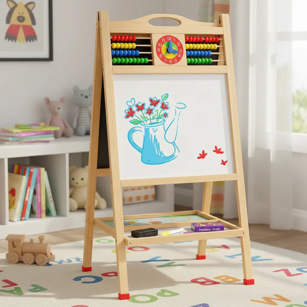 Pizarra Infantil Doble Cara Madera Con Abaco Reloj Educativo