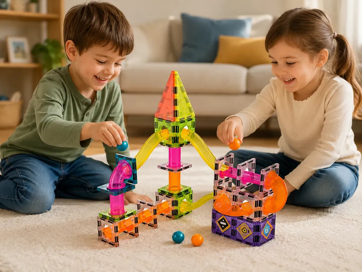 Juego De Bloques Magnéticos Con Pista Niños 73 Piezas