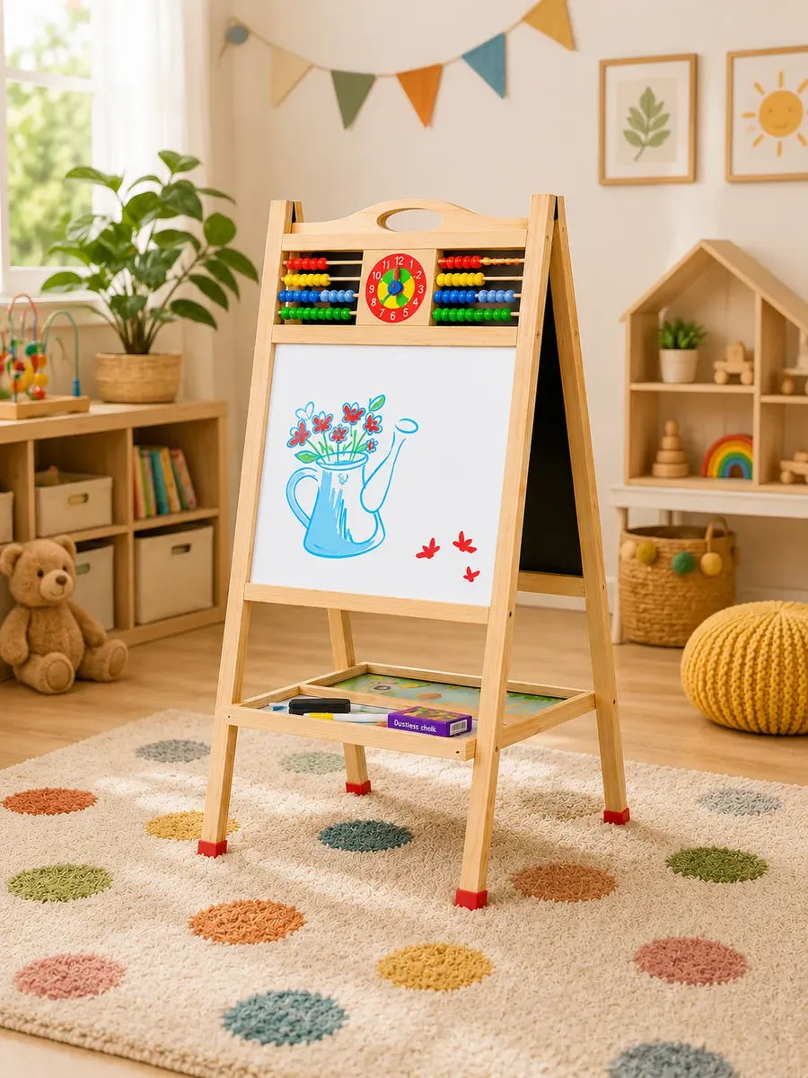 Pizarra Infantil Doble Cara Madera Con Abaco Reloj Educativo