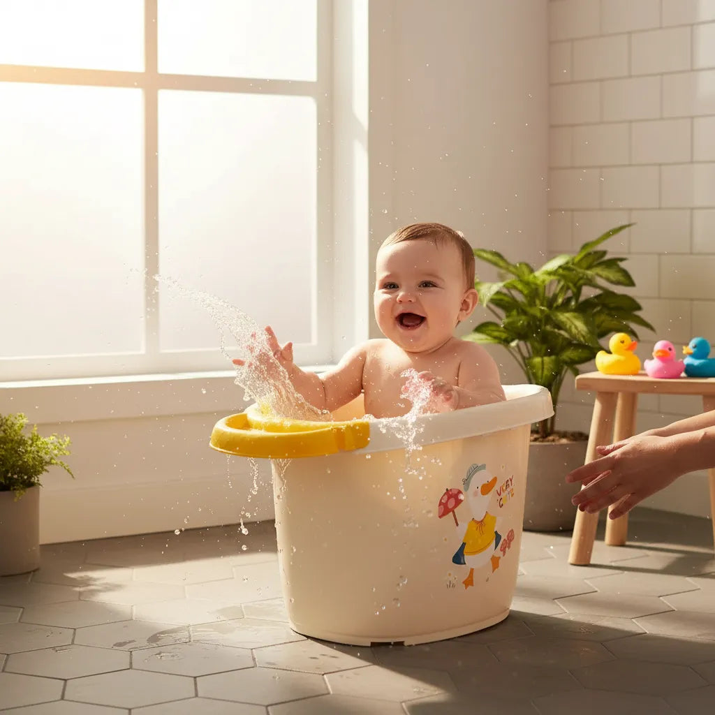 Bañera Para Bebé Con Termómetro Digital Diseño Animales Patito