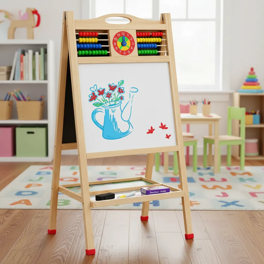 Pizarra Infantil Doble Cara Madera Con Abaco Reloj Educativo