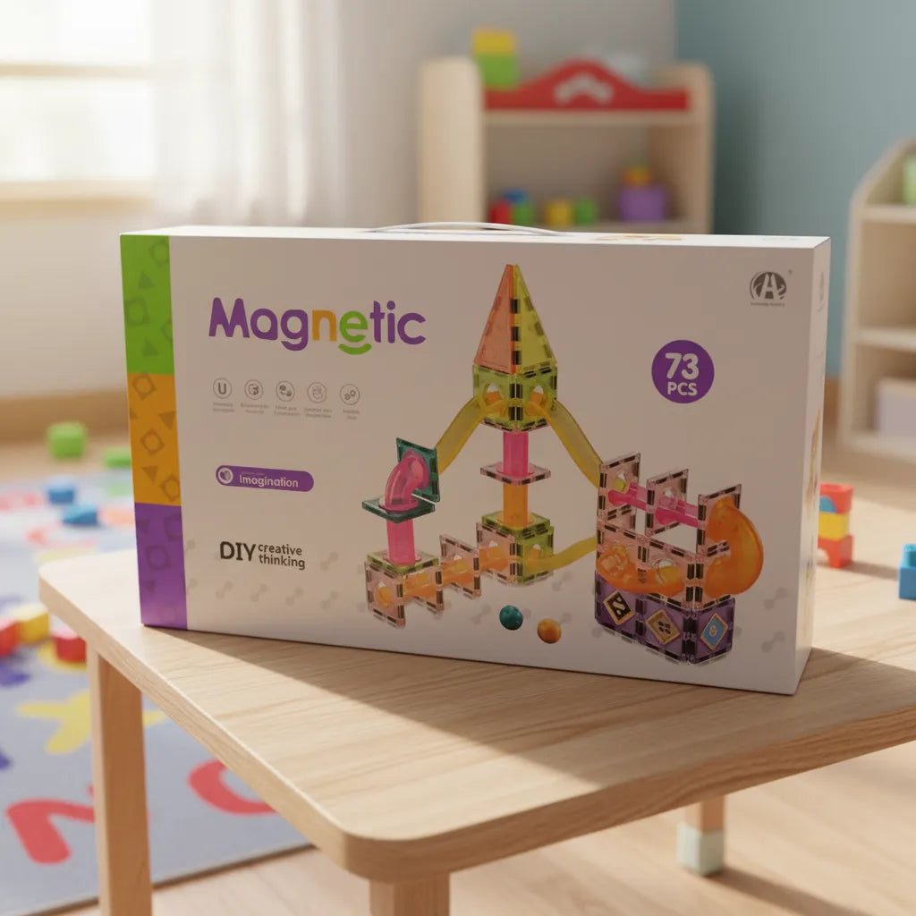 Juego De Bloques Magnéticos Con Pista Niños 73 Piezas