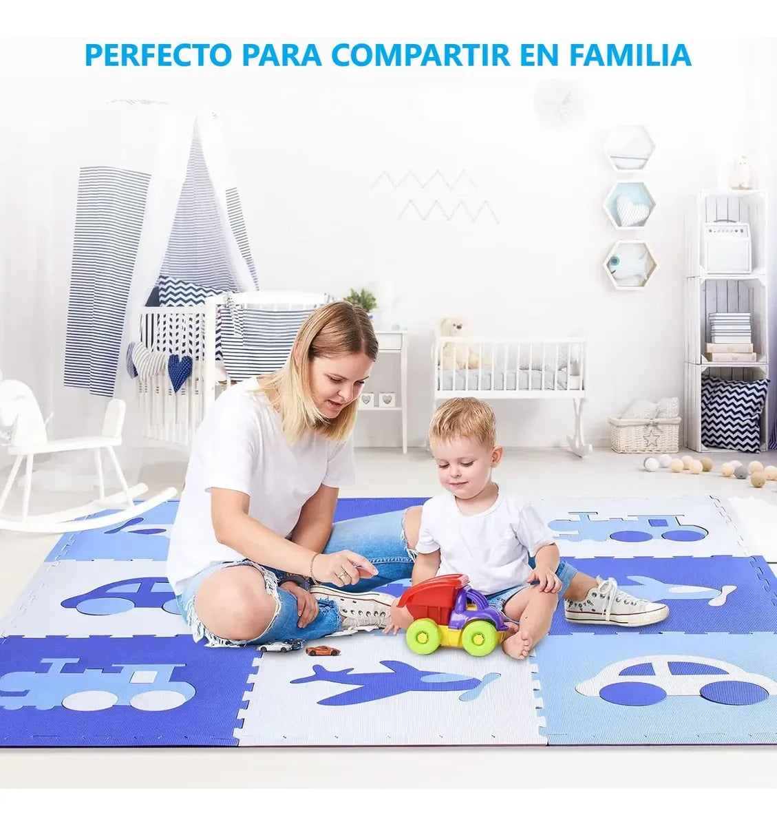 Pack De 9 Alfombras Piso Puzzle Goma Eva Antigolpes 60x60cm Azul