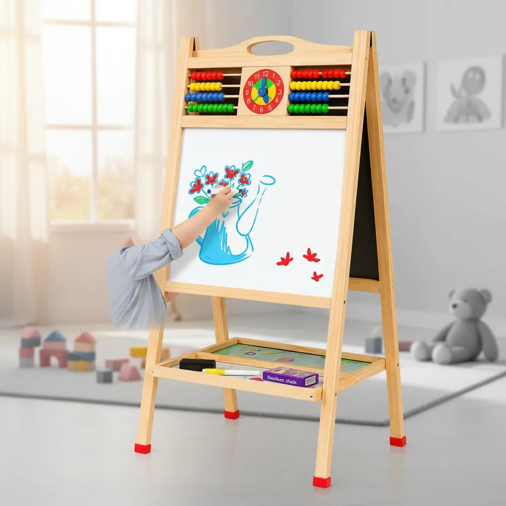 Pizarra Infantil Doble Cara Madera Con Abaco Reloj Educativo