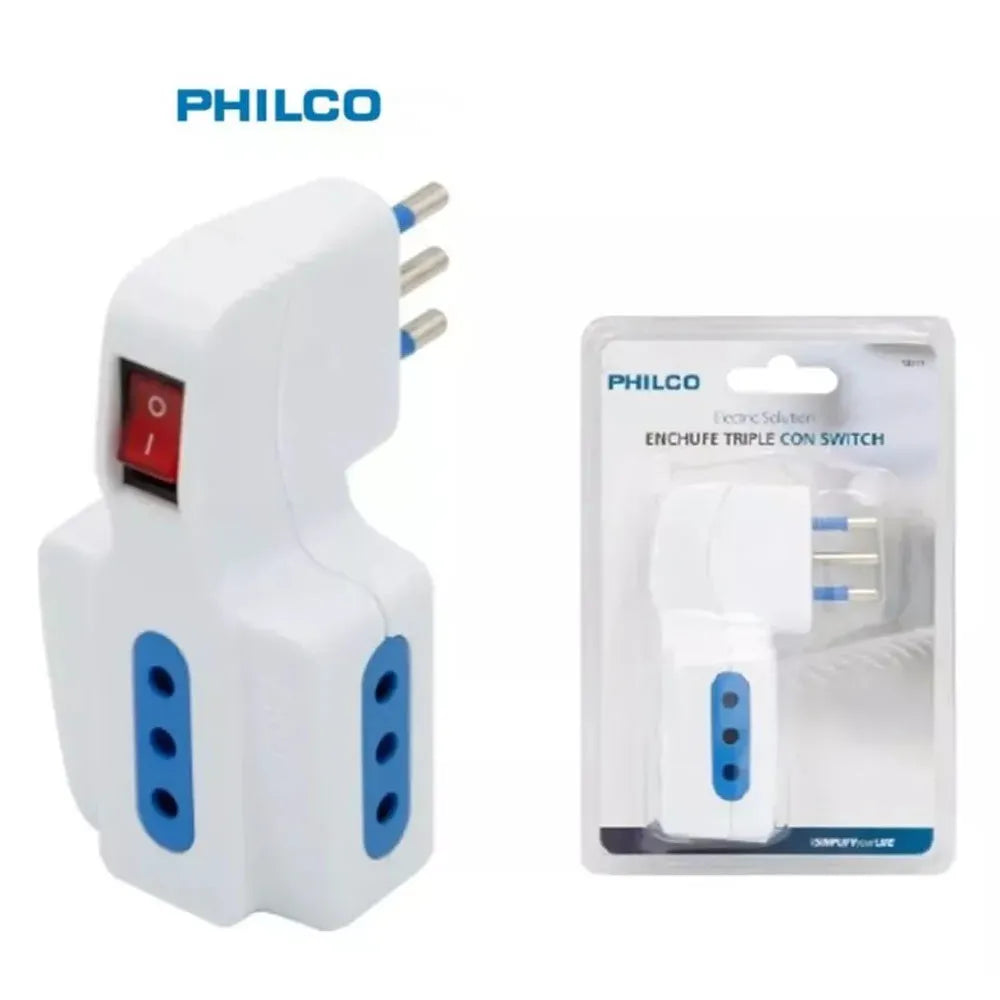Adaptador de Enchufe Triple con Switch Philco 10A 250V 1500W 19ELT78519