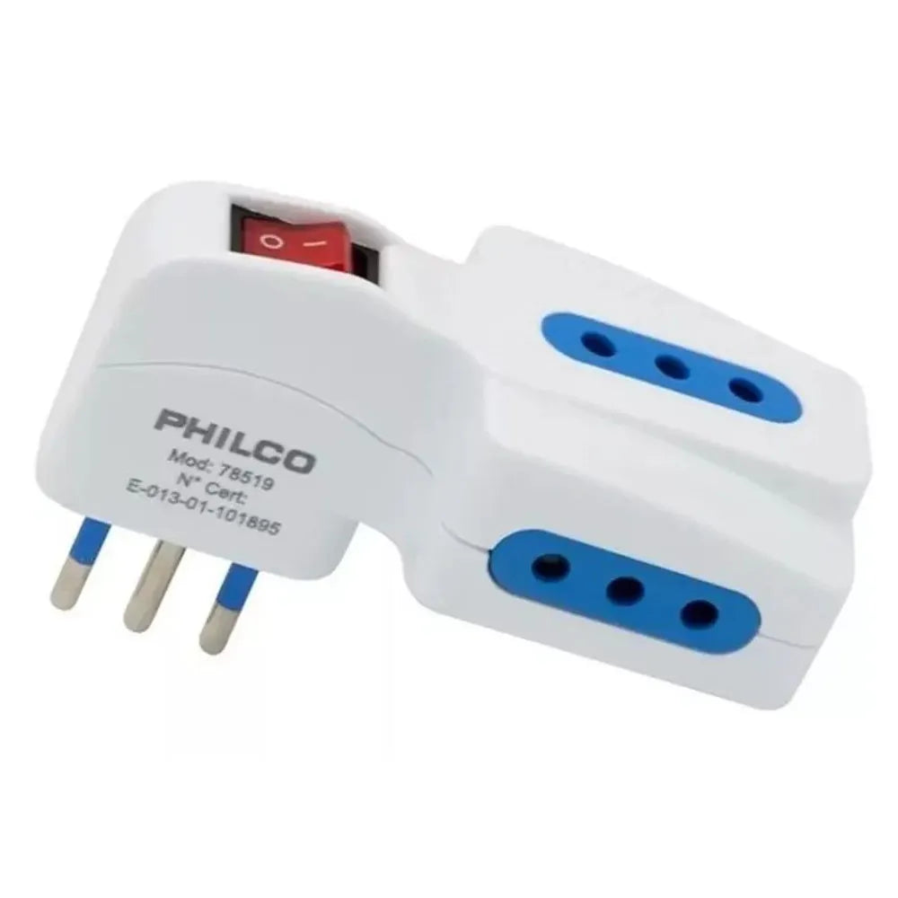 Adaptador de Enchufe Triple con Switch Philco 10A 250V 1500W 19ELT78519