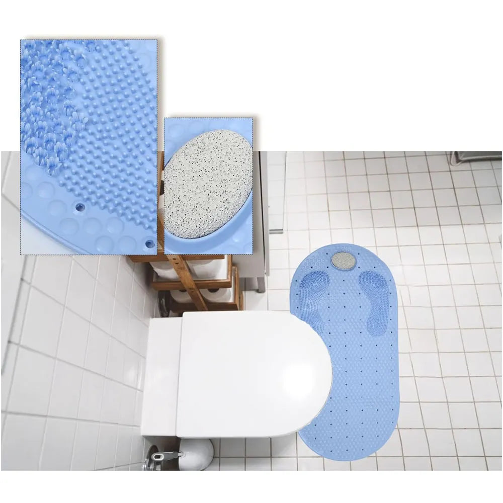 Alfombra de Ducha Antideslizante con Piedra Exfoliador 80 x 40 cm Color Azul