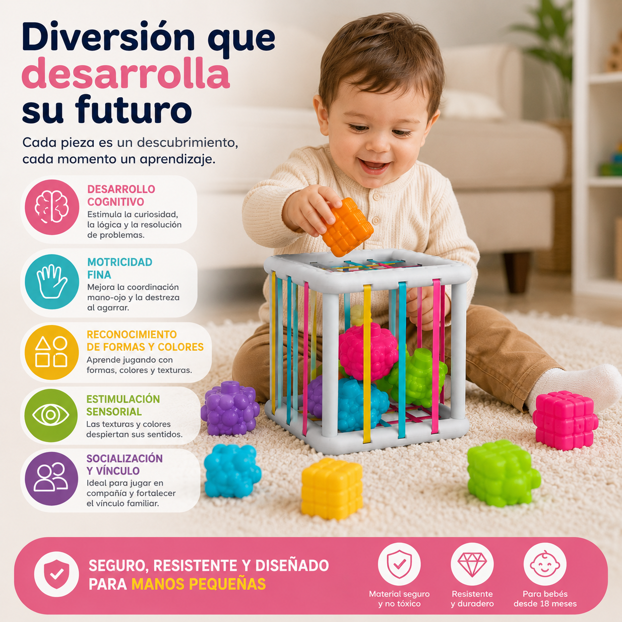 Juego Didáctico Cubo Sensorial Bebe Estimulación Temprana